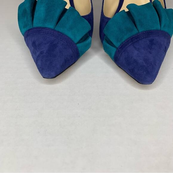 Jimmy Choo Leena 85 pop blue and teal suede pointy pumps women’s size 39.5 - Picture 5 of 11